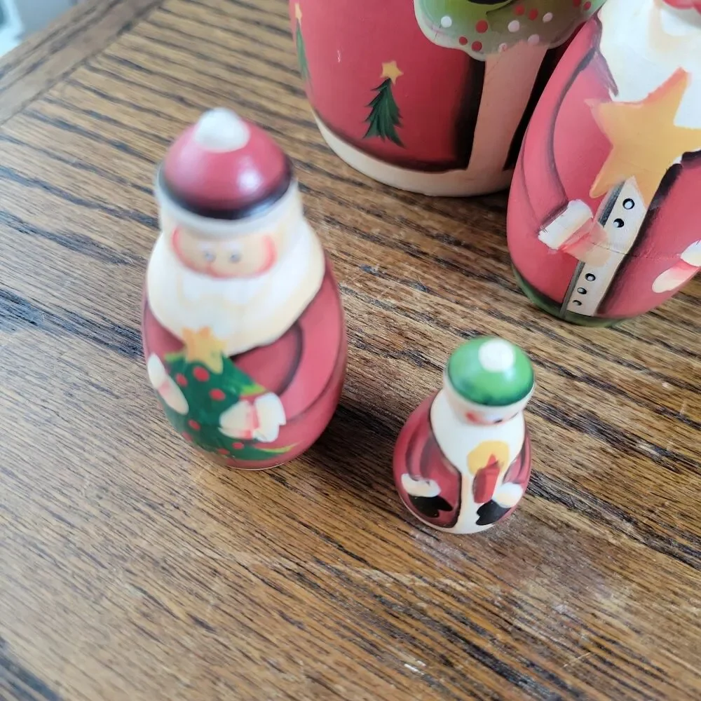 Vintage Hand Painted Santa Claus Matryoshka Nesting Dolls Set Of 5 Christmas